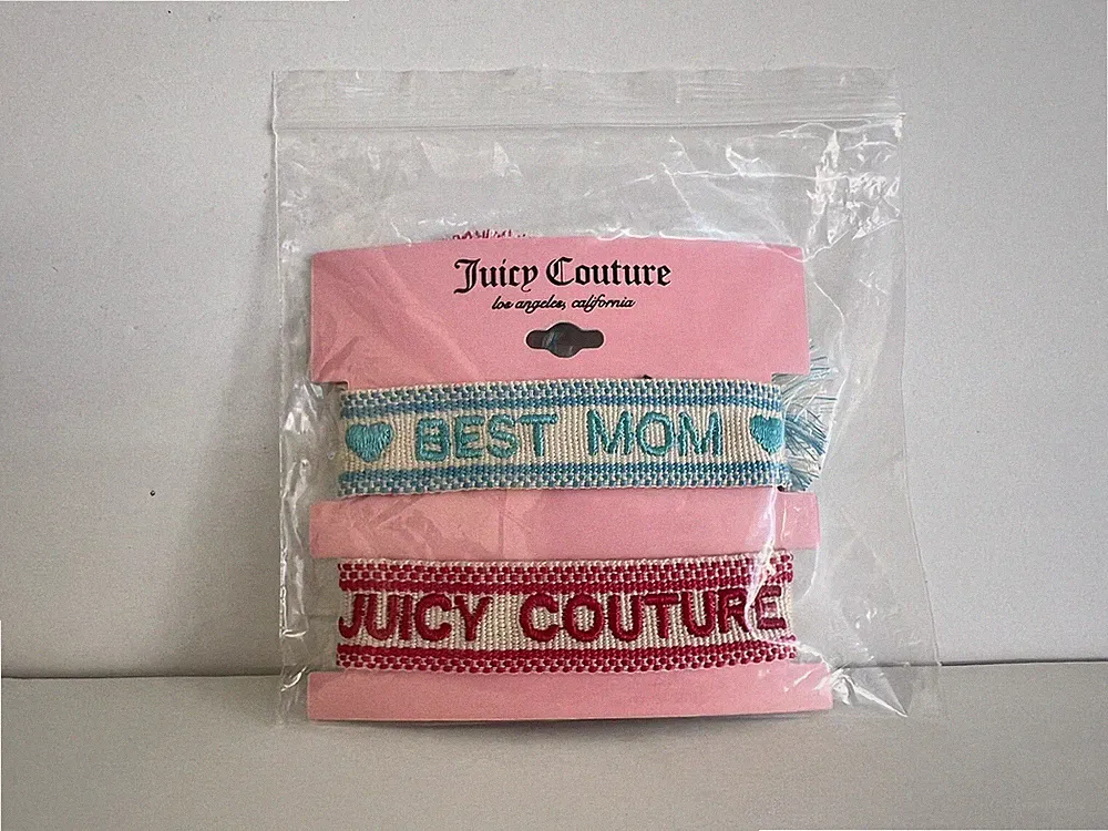 Juicy Couture Best Mom Bracelet Blue Pink Stitched Woven Tie Fragrance New