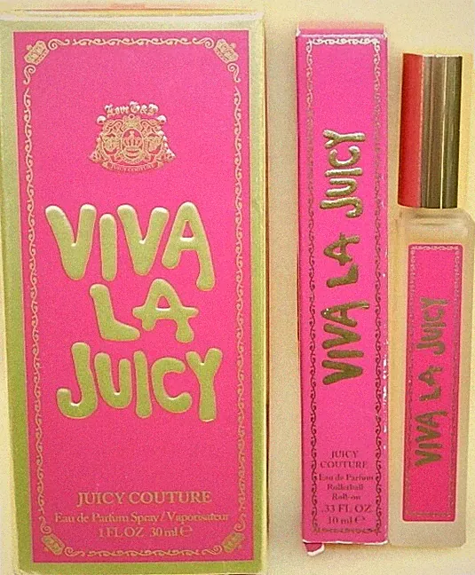 Juicy Couture Eau De Parfum Spray 1 oz + Rollon .33 oz + (5) Parfum Spray .25 oz