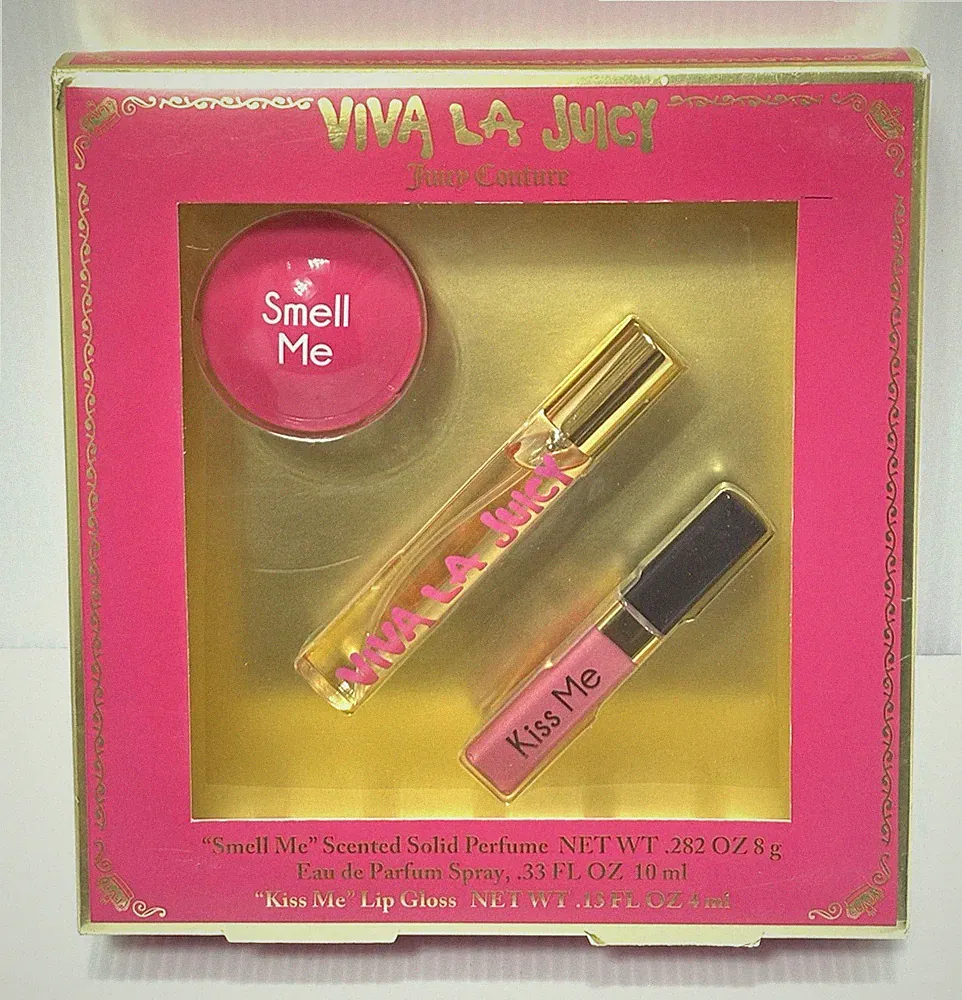 Juicy Couture Viva La Juicy 3pc Gift Set EDP Perfume Solid & Kiss Me Lip Gloss